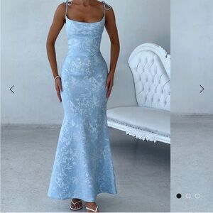 Ethereal Blue Spaghetti Strap Sheath Maxi Dress